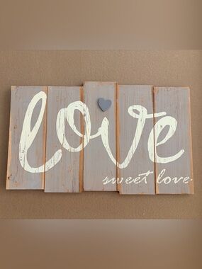 Hand-Painted 'Love' Wood Wall Decor in Gray and White